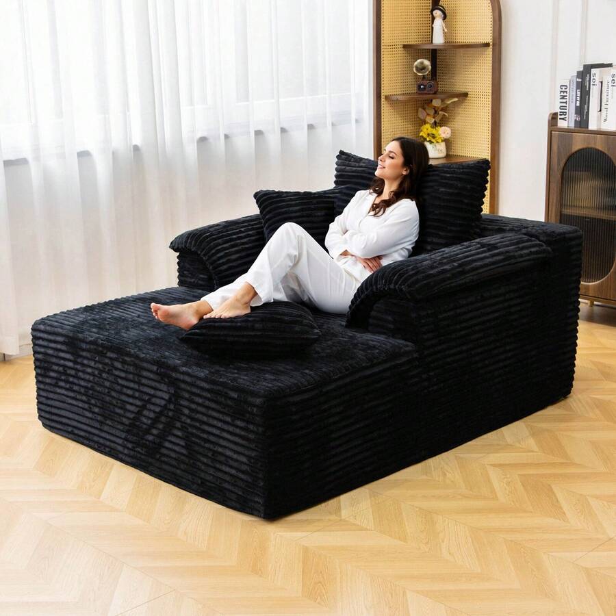 48.8'' Oversized Cloud Sectional Sofa Bed – Double Lounge Chaise With Boneless Fluffy Design, Plush Cushions & No Assembly Required, Modern Sleeper Loveseat For Small Spaces, Living Room, Apartment, Movie Night - 黑色 - 查看 1