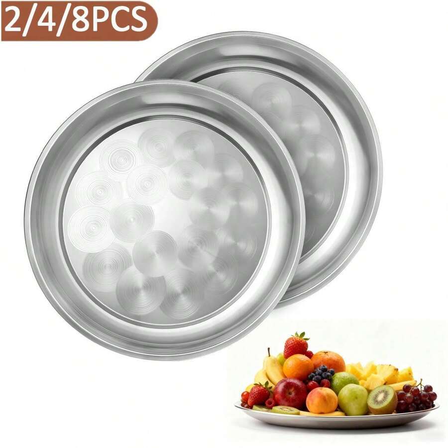 2/4/8件套不锈钢圆形大餐盘（30厘米），大容量食物托盘，加厚，可用洗碗机清洗 - 适用于家庭和餐厅 - - - 查看 1