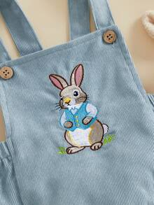 Newborn Baby Boy Easter Romper Bunny Embroidered Sleeveless Casual Overalls Jumpsuit Cute Spring Summer Outfit - 藍色 - 查看 5