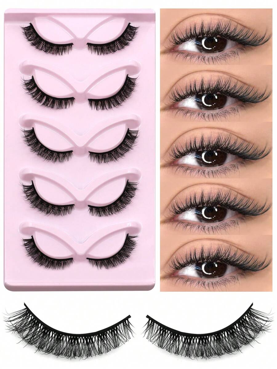 Lasvirey 5 pares de pestañas postizas de ojo de gato, pestañas falsas de visón esponjosas y gruesas, suaves y lujosas de aspecto natural, pestañas postizas completas reutilizables, esponjosas y alargadoras, adecuadas para citas y protección solar - Negro - Ver 1