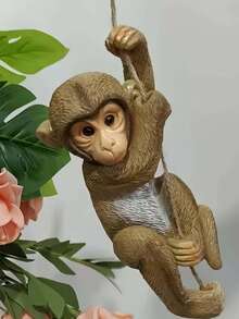 1pc Hanging Double Monkey Sculpture Decor. Unique Monkey Design Is Perfect For Yard, Porch And Home Decoration. Comes With Hanging Rope, A Novel Outdoor Decor That Can Be Hung In Yard, Lawn, Balcony Or Placed On A Stand. - Multicolor - View 5