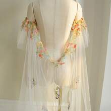 2m Long Romantic & Elegant Colored Applique Bridal Shawl - sữa - Xem 8