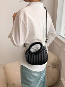 时尚白色小众设计，温柔法式风格，女士新款通勤约会手提包、单肩包和斜挎包 - 黑色 - 查看 7