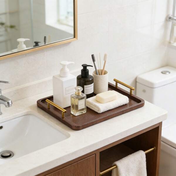 1pc New Chinese Style Handled Tray, Rectangular Household & Hotel Serving Tray