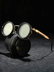 1副9级可调蒸汽朋克风格ND单反相机镜头旋转镜片眼镜 - 手感厚重 - 亮度可调 49mm、52mm合金镜框，黑灰渐变镜片，时尚眼镜 | 蒸汽朋克眼镜 | 合金镜框眼镜 新款ND可调中性密度眼镜 变焦圆形镜框眼镜 男士高端复古眼镜 - ND2-400可調式變色偏振相機鋁鎂鏡頭 - 查看 2