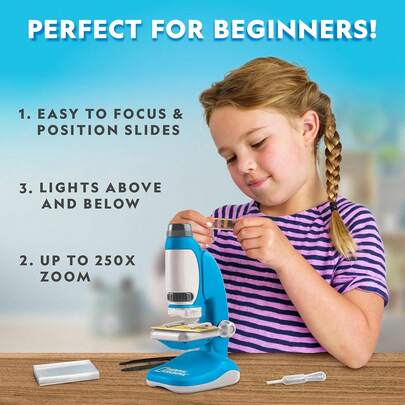Handheld Microscope Kit For Young Explorers With 250x Magnification And 12 Prepared Slides