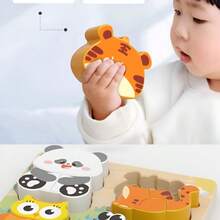 3D Wooden Puzzle Board / Montessori Early Learning Toy - Animal And Vehicle Shapes, Spatial Reasoning And Brain Development Educational Toy, Durable Soft Wood Structure, Creative Play And Cognitive Learning, Hand-Eye Coordination Exercise, Children's Birthday Gift, Christmas Gift - Brown - View 5