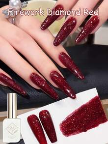 10毫升 冬春美甲 情人节红色碎钻凝胶指甲油 2026流行酒红色闪光迪斯科钻石美甲 流行新年美甲凝胶 美甲用品 - 彩色 - 查看 10