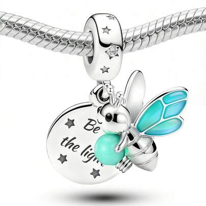 1pc 925 Sterling Silver Glow-In-The-Dark Firefly Pendant, Suitable For Women Bracelet/Bangle DIY Jewelry Making And Daily Decoration