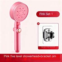 High-Pressure Pink Round Shower Head Set, Pressurized Bathroom Shower Faucet With On/Off Button, Multiple Spray Modes, Multi-Function Rain Shower Head, Bringing A Luxurious Home Bathing Experience, Bathroom Accessories, Bathroom Decoration - Multicolor - View 5