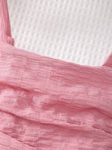 Young Girl' Cute Bow Adjustable Strap Pleated Double-Layer Skirt Dress, Light Blue - Pink - View 3