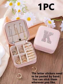 1个字母图案旅行首饰盒，便携式拉链首饰收纳盒，女士礼品盒，PU皮革防水首饰盒，可收纳戒指、吊坠、耳环、项链 - 送给女孩和女士的理想礼物，女士旅行、度假、秋季、万圣节必备收纳盒 - 彩色 - 查看 60