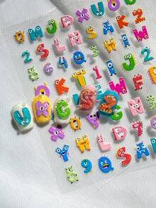 1 Sheet Cute & Funny Dinosaur Letter Nail Art Stickers, Featuring Dinosaur And Monster Designs Integrated With Letters And Numbers, Vibrant Colors, Unique Cartoon Characters, Suitable For DIY And Nail Decoration - Multicolor - View 6