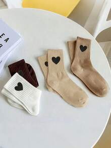 1/6 Pair Women's Random Color Mid-Calf Socks, Comfortable Moisture-Wicking Thick Design, Unique & Fun, Ideal Valentine's Day Gift, Suitable For Autumn/Winter - Multicolor - View 4