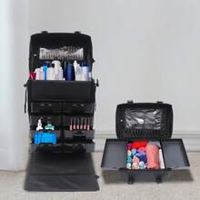 SENDERPICK 2 In 1 Beauty Case Portable Makeup Case Cosmetic Trolley Organizer Box W/ Wheels - Black - View 1
