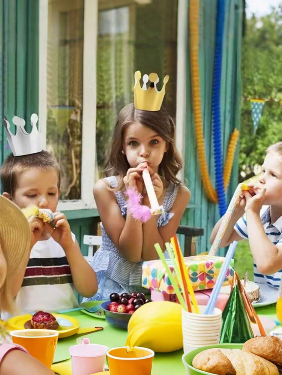 10pcs/50pcs Gold Foil Crown Birthday Hats, Party Celebration Children Gold & Silver Small Caps, Suitable For Birthday, Festival Parties - Multicolor - View 1