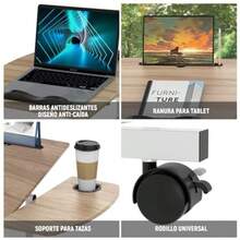 Meeyoga Escritorio para Laptop - 40+20 *40cm Escritorio Móvil de Pie con Altura AjustableGran Panel con Soporte de Vaso de Agua Ranura de Tarjeta y Ranura Plana (Nogal) - Bastante - Ver 7