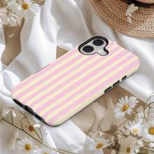 糖果色条纹软壳手机壳，美观时尚，兼容 17、16、15、14、13、12、11 Pro Max - 粉色 - 查看 2
