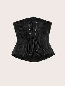 Women's Lace-Up Corset, Waist Cincher, Tight Bustier - Black - View 4