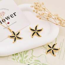 1 Set de Joyería de Acero Inoxidable con Forma de Estrella de Mar, Collar y Aretes, Adecuado para Uso Diario, Viajes, Playa, Todas las Estaciones - Estrellas de mar pintadas - Ver 12