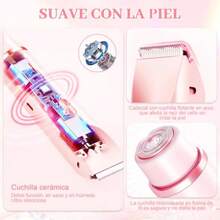 Recortadora Eléctrica para Mujer Recortadora 2 en 1 Doble Cuchilla Rasuradora Mujer USB Recargable Depiladora Eléctrica Mujer para Bikini/Axilas/Piernas /Facial/Brazos Uso Seco y Húmedo Azul-B007 - Blanco - Ver 3