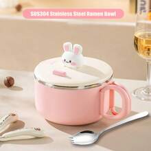 Cute Kitchen 1/2pcs 1200ml Stainless Steel Salad/Ramen Bowl, Large Capacity, Cute Cartoon Animal Design With Phone Holder, Suitable For Noodles, Pasta, Breakfast, Lunch, Dinner, Thanksgiving, Back To School, Also Can Be Used As Dinnerware, A Thoughtful Gift For Family And Friends - Multicolor - View 18