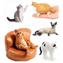 1个迷你逼真宠物猫模型桌面摆件，手工动物雕像：送给爱猫人士、宠物爱好者、宰牲节、婚礼季、返校季、女性、生日的惊喜礼物 - 彩色 - 查看 9