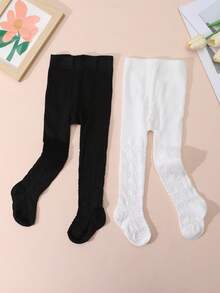 2pcs Baby Girls' Heart Print Tights, Cute & Ladylike For Daily Basic Matching, Spring/Autumn - Multicolor - View 12