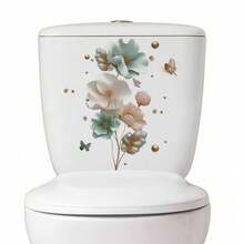 3D立体花卉植物蝴蝶叶防水自粘浴室马桶贴纸，卧室墙贴 - 彩色 - 查看 4