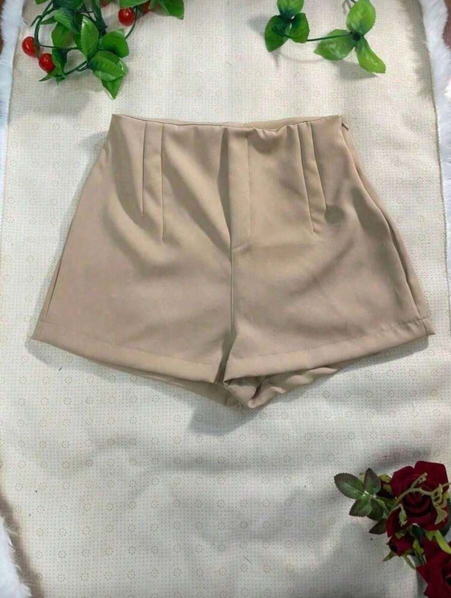 SHORSTS FEMENINO ALFATARIA SIN BOLSO SUPER CONFORTABLE SHORTS QUE CONVINA CON TUDO SIPER EN LADO IZQUIERDO - Bege - Visão 1
