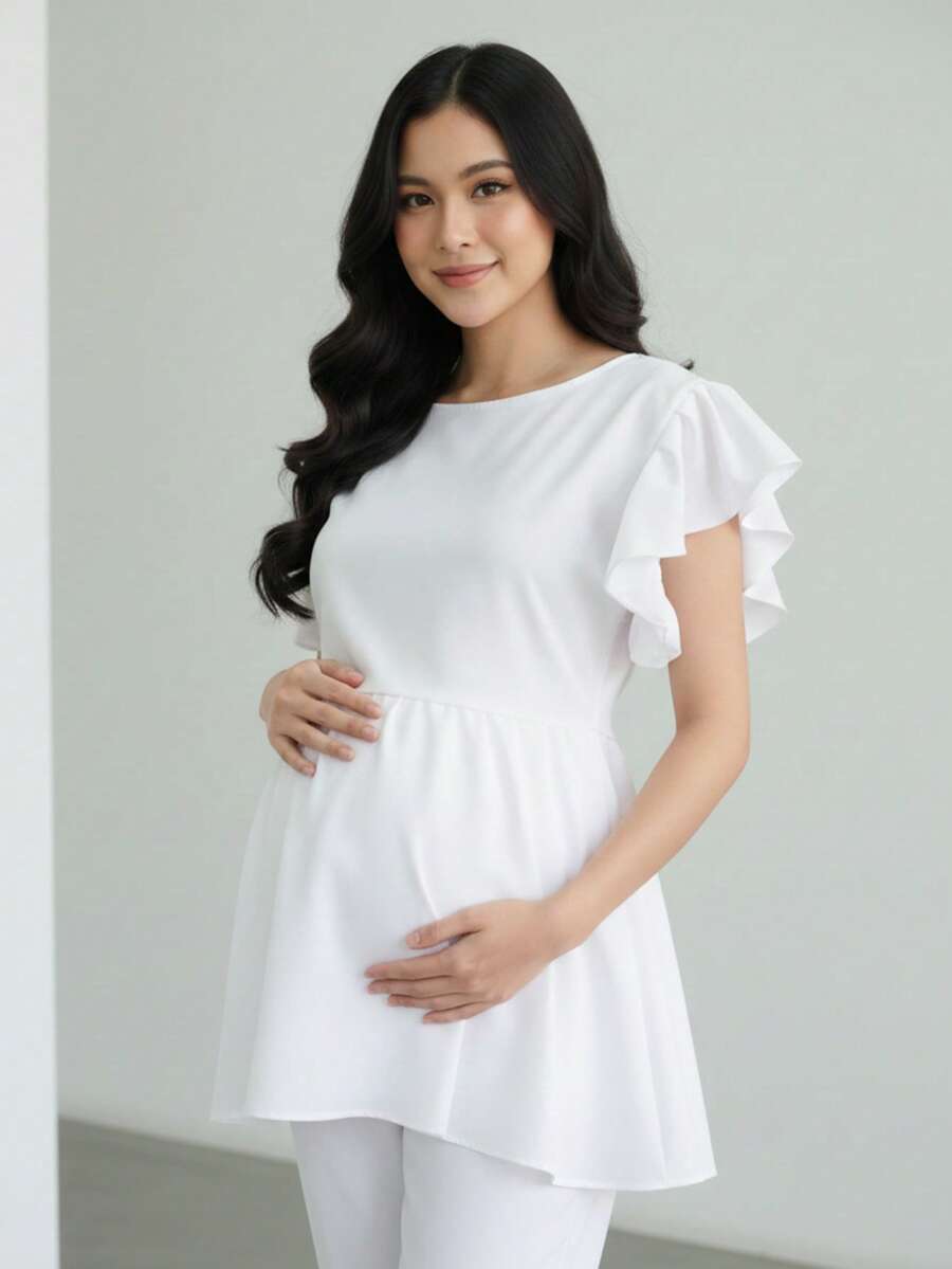 Sweet Microfiber Pleated Surgical Uniform For Maternity And Pregnancy - 白色 - 查看 1