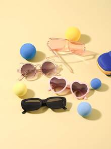 1套4副男女童6-10岁方形、长方形、心形和猫形黑色粉色时尚可爱眼镜，适合户外旅行、节日派对等场合，附赠眼镜盒 - 彩色 - 查看 4