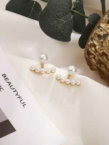 一对优雅仿珍珠耳钉，百搭法式风格女士耳环 - 彩色 - 查看 7
