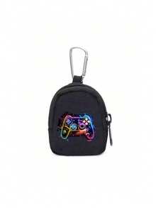 游戏手柄钱包 - 灵感源自游戏手柄设计，配有拉链卡槽、登山扣、霓虹发光效果、极简风格 - 轻巧耐用，尼龙材质，专为游戏玩家和科技爱好者设计