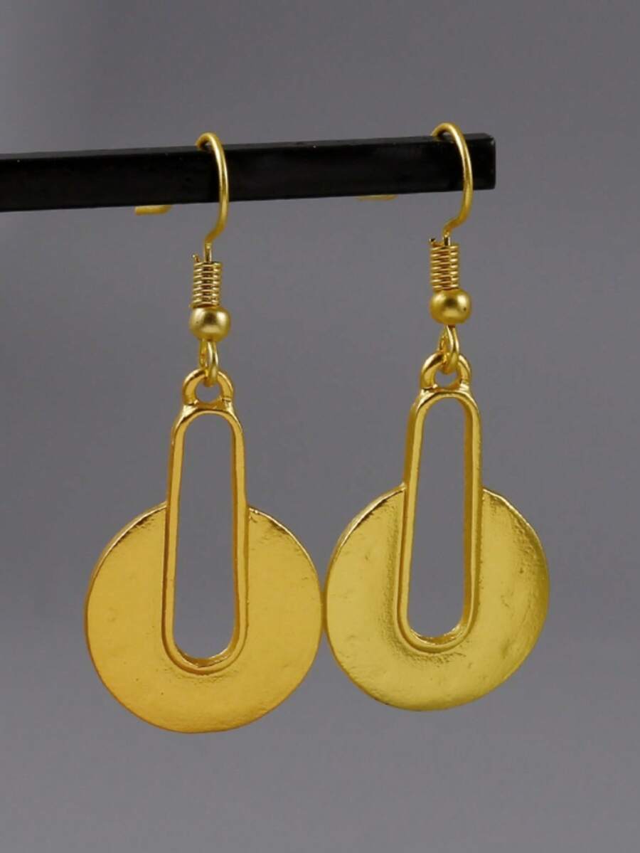 Pendientes largos y redondos vintage con diseño exagerado del oeste, pendientes desgastados personalizados como regalo - Dorado - Ver 1