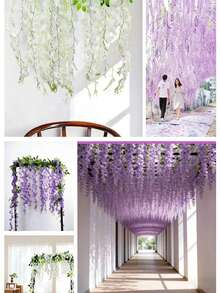 1 根 2 米长人造紫藤花藤，紫藤花环装饰，适用于家居花园、户外婚礼拱门、派对、情人节、主题派对 - 彩色 - 查看 2