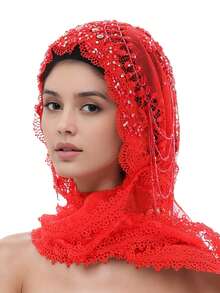 1 pieza Pañuelo para la cabeza con borlas de cuentas hecho a mano para mujer, adecuado para bodas y reuniones, gorro para dormir - Multicolor - Ver 3