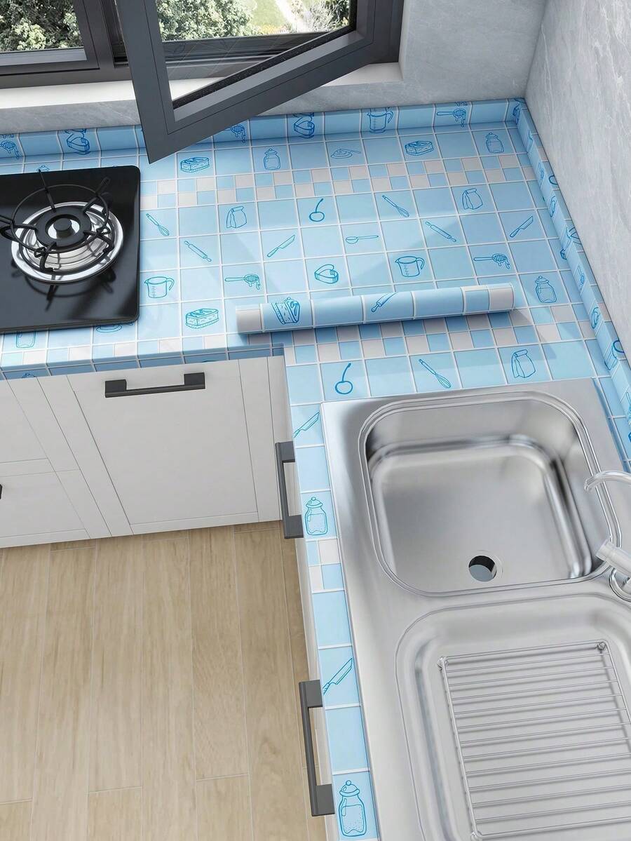 15.7 Inch Wide Matte Blue Self-Adhesive Wallpaper, Suitable For Kitchen Countertops, Cabinets And Furniture Renovation, Thick Version - Multicolor - View 1