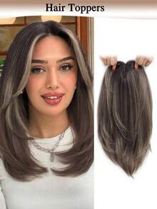 18 Inch Wavy Ends Women's Hair Topper, Suitable For Thin Hair, With Bangs Layered Long Hair, Made Of Synthetic Fiber - Multicolor - View 14