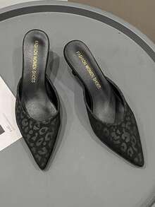 Women's Pointed Toe High Heel Slip-On Mule Sandals, Fairy Style, Spring New Arrival - Leopard Print Black - View 11