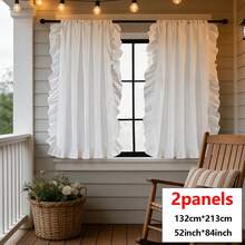 French Romantic White Semi-Sheer Ruffled Curtain, American Country Style White Voile Curtain For Window, Balcony, Living Room, Bedroom Decor - White - View 12