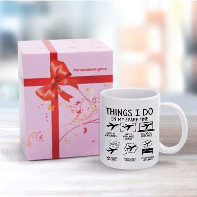 1 st. keramisk mugg med flygplanstema, 360 ml (11 oz), kaffekopp med tecknad figur, lämplig för att dricka, kreativ födelsedags- och högtidspresent, dricksglas för flygplansentusiaster, återanvändbar, endast handdisk