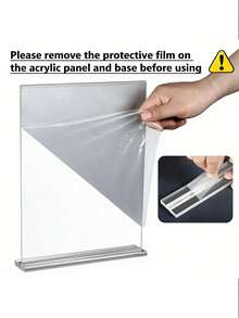 6pcs Acrylic T-Shaped Sign Holder - Double-Sided Desktop Display Stand For Menu & Photos - Transparent - View 3