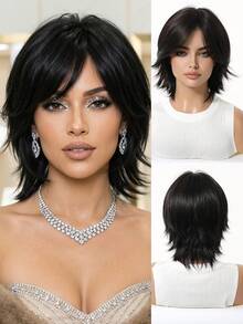 10 Inch Natural Black Bobbed Wig With Bangs, Heat Resistant Y2K Style Wig For Women, Suitable For Parties And Cosplay - Màu đen tự nhiên - Xem 12
