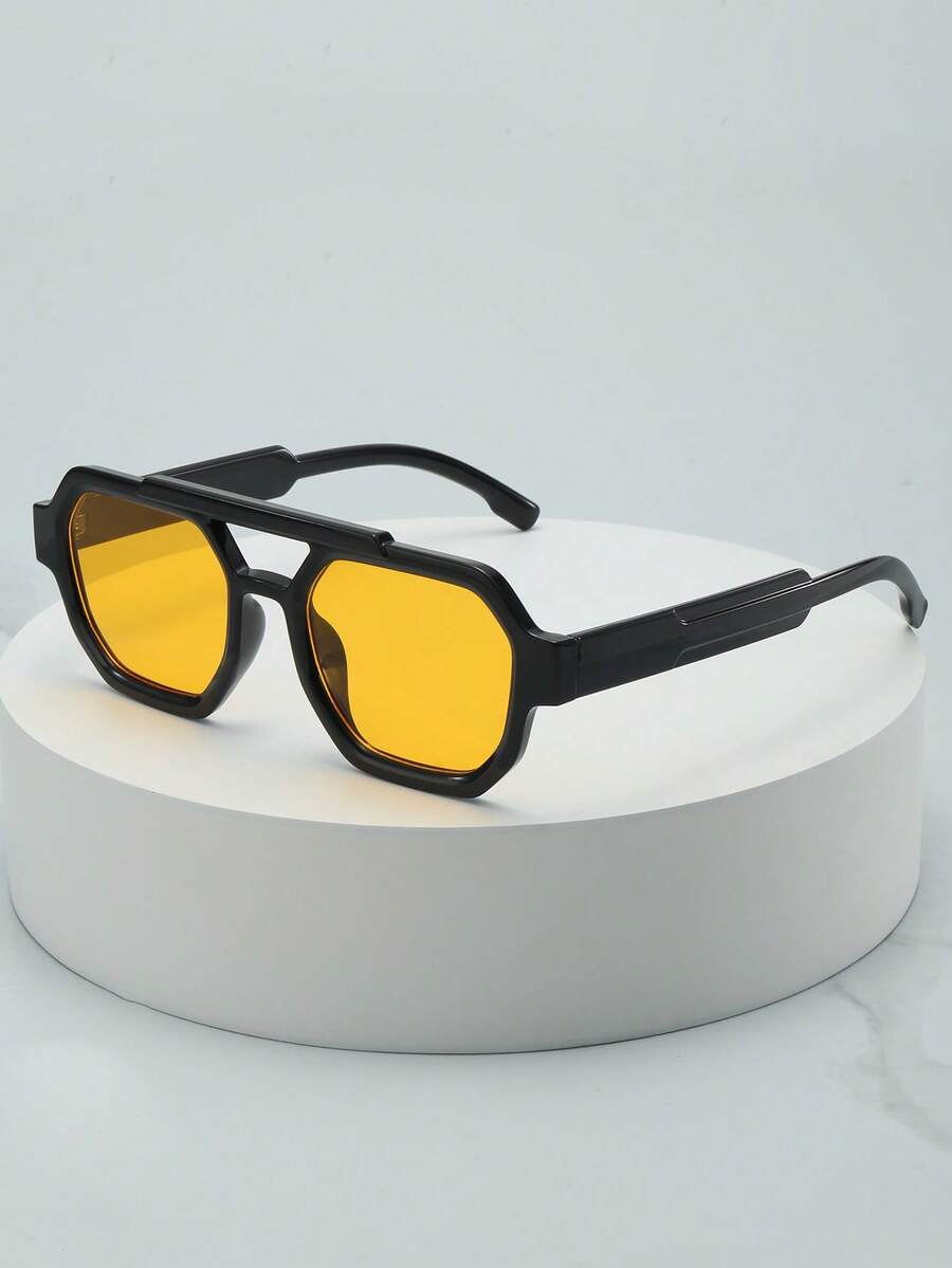 1pc Unisex Square Frame Minimalist Stylish Fashion Glasses, Suitable For Travel, Casual, Party, Beach, Daily Wear - Black Frame Porn - View 1