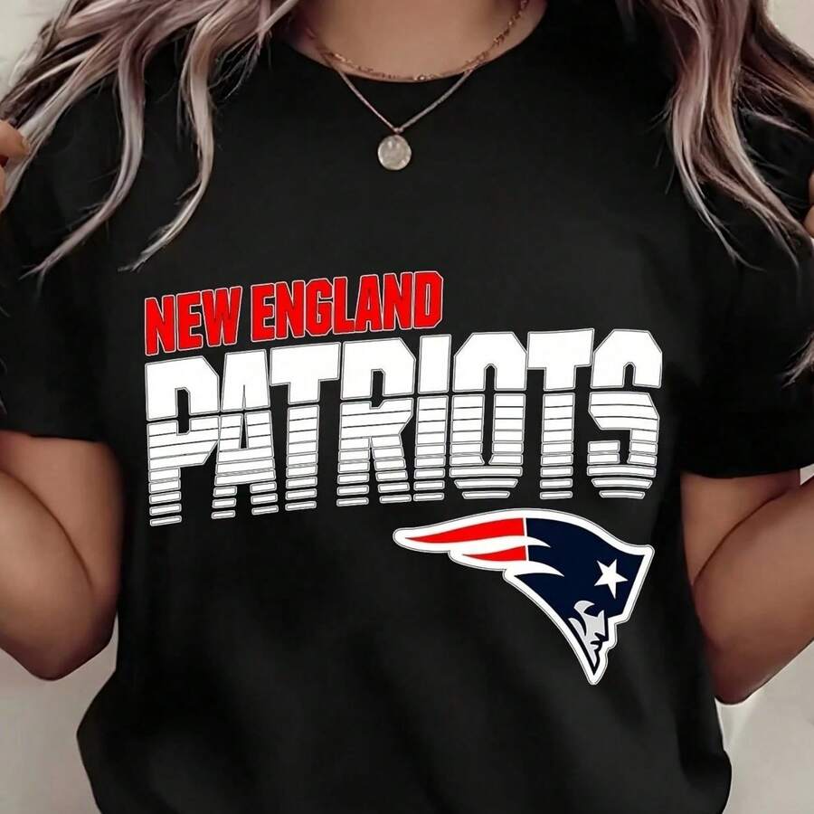 Local -69 Uni NewS England Patriots Logo Print T Shirt For Football Fans And Game Day Celeions Family Couple Outf - 黑色 - 查看 1