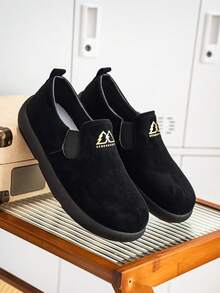 Sneaker casual da uomo, stile basso con punta tonda, slip-on, suola morbida, leggero e confortevole, suola spessa retrò, antiscivolo, colore unito, adatto per uso all'aperto, lavoro, pendolarismo quotidiano, stile semplice - nero - Visualizzare 4