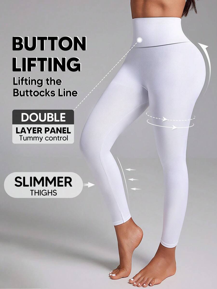 1pc Women's Seamless High Waist Lifting Shaping Leggings - White - View 1