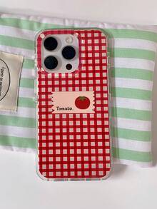 Funda de teléfono con impresión de doble capa y etiqueta de tomate a cuadros compatible con iPhone 16 Pro Max, 13/14, 16, 15 Pro Max, cubierta protectora suave y resistente a golpes - Rojo - Ver 3