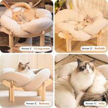 In Stock Wooden Petal Pet Bed Pad, Warm Winter Cat Bed For Small Dogs, Elegant Wooden Indoor Cat Bed, Soft Plush Cat Sofa Bed, Wooden Cat Climbing Frame, Round Wooden Cat Bed, Pet Supplies - White - View 7